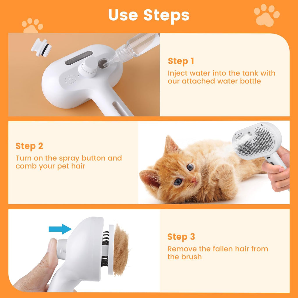 3-in-1 Pet Steam Brush for Cats & Dogs