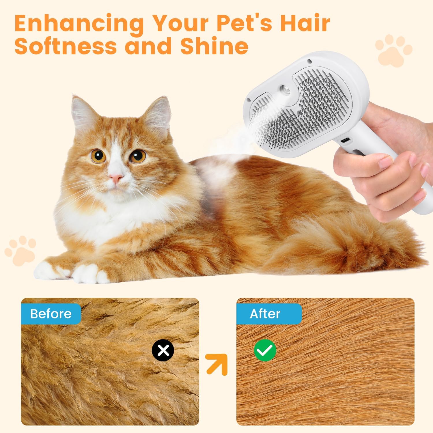 3-in-1 Pet Steam Brush for Cats & Dogs